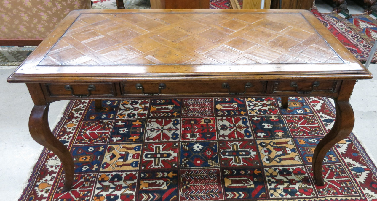 Appraisal: PROVINCIAL STYLE PARQUET-TOP BUREAU PLAT unknown maker recent production having