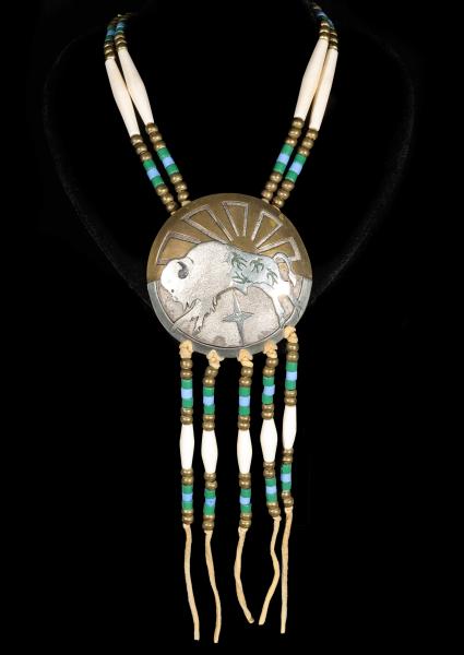 Appraisal: MITCHELL ZEPHIER LAKOTA SIOUX MIXED METALS NECKLACEThe domed German Silver