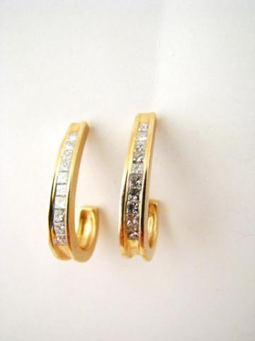 Appraisal: Pair of K yellow gold J-shape princess cut diamond earrings