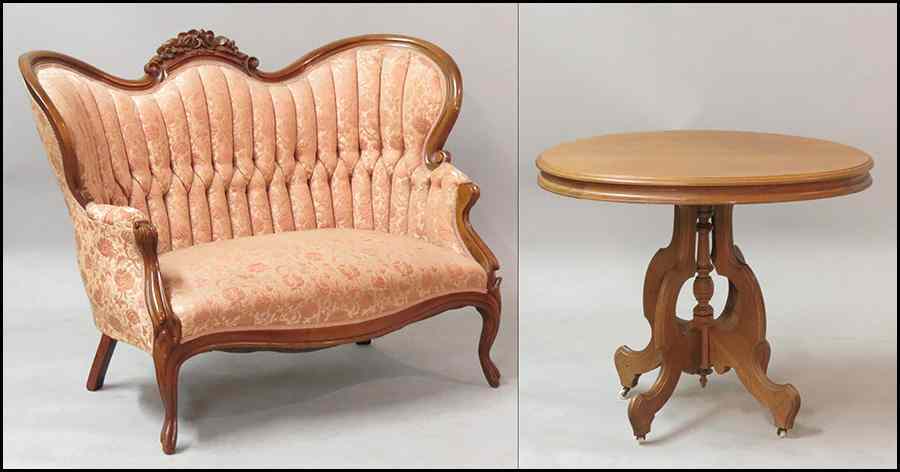 Appraisal: VICTORIAN SETTEE Together with an oval occasional table H ''