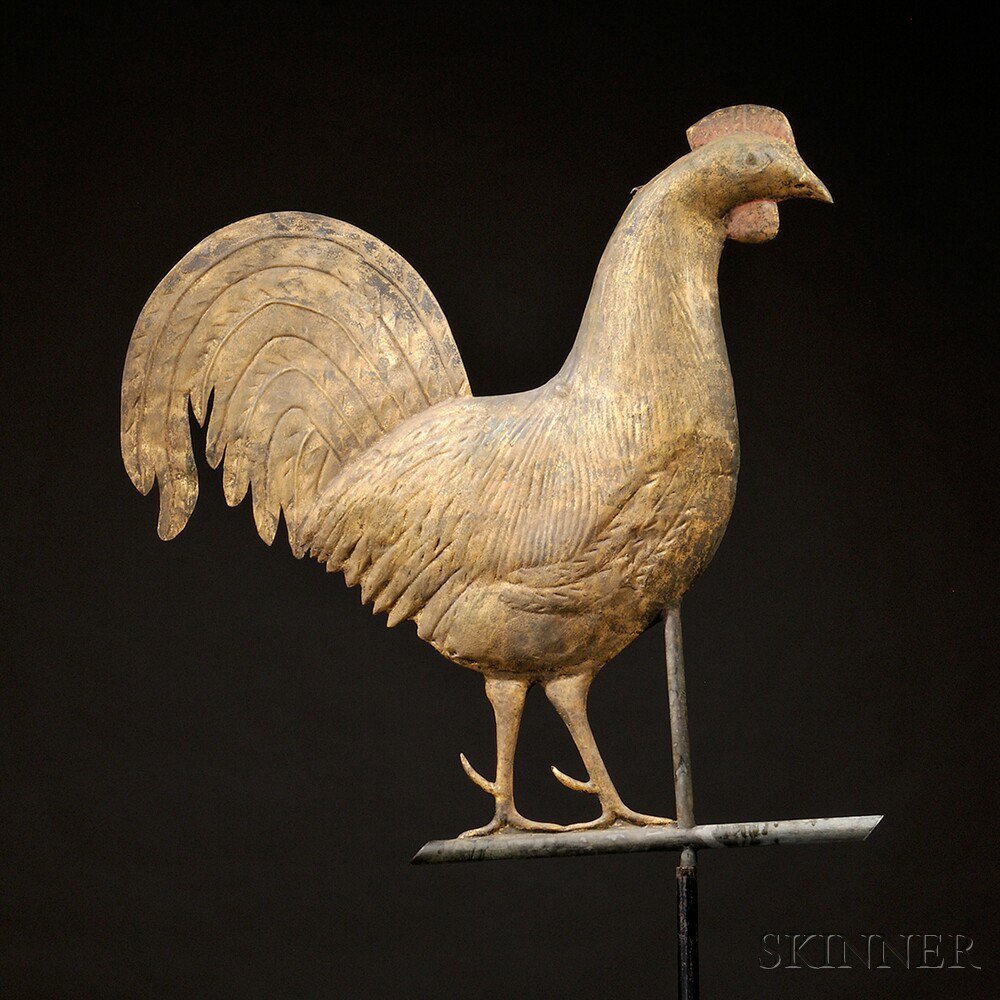 Appraisal: Large Molded Gilt Copper Rooster Weathervane America late th century