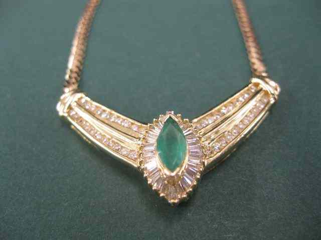 Appraisal: Emerald Diamond Necklace marquise carat gem surrounded by diamonds totaling