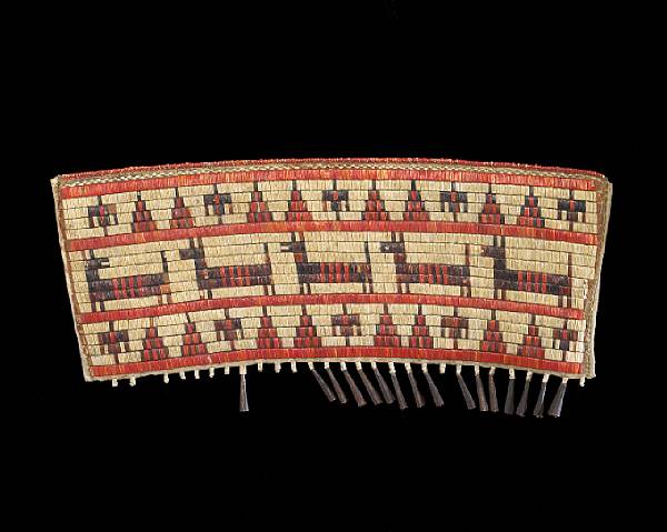 Appraisal: A Sioux quilled cradle decoration On a slightly curving buffalo