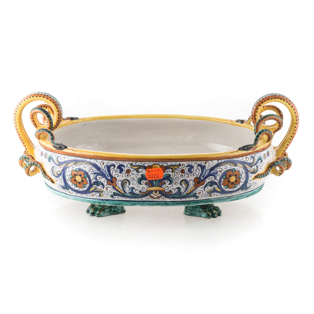 Appraisal: Deruta faience oval centerbowl with serpent handles figural decorated interior