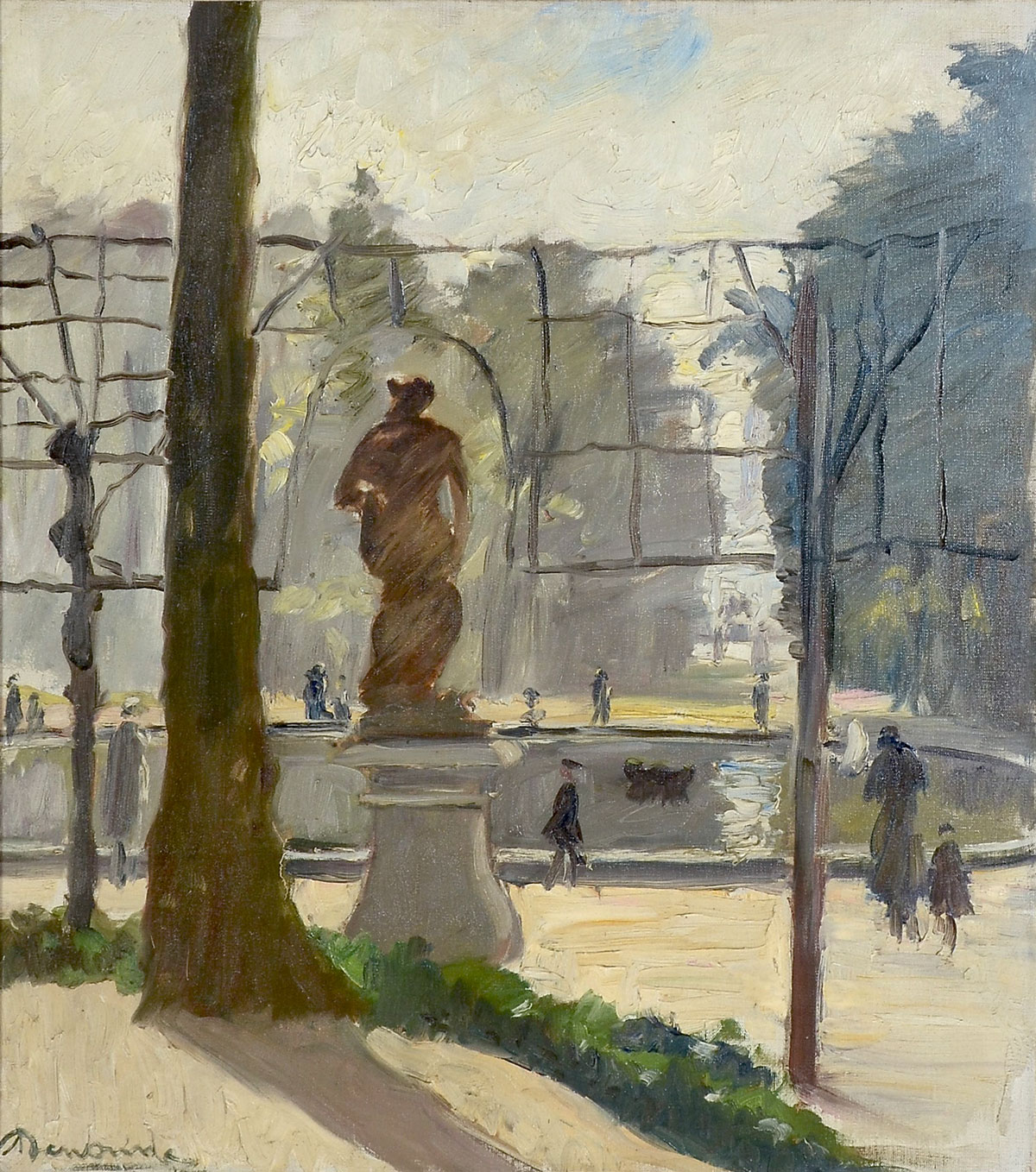 Appraisal: FRENCH POST IMPRESSIONIST PAINTING ILLEGIBLY SIGNED Probably the Fountains at