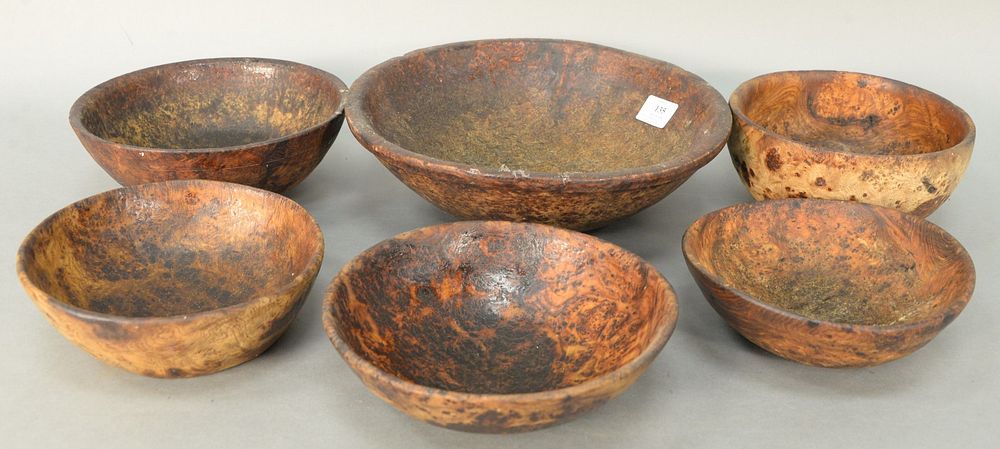 Appraisal: Group of six Burlwood Bowls th century or later larger