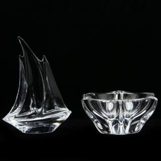 Appraisal: Daum Crystal Boat and Bowl mid th century including a