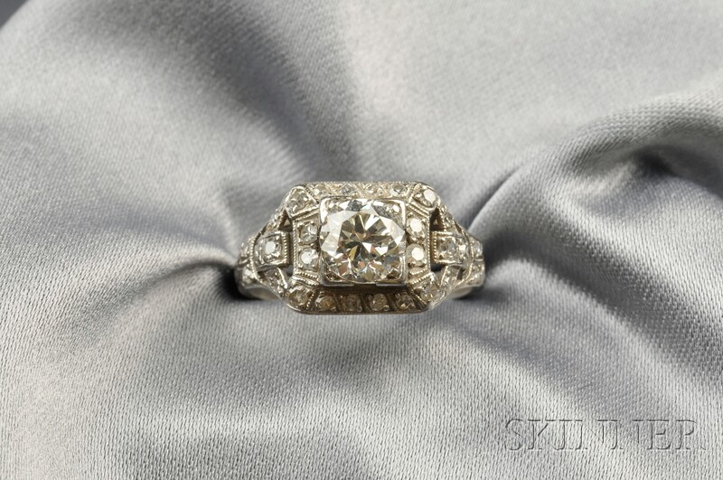 Appraisal: Art Deco Platinum and Diamond Ring set with an old