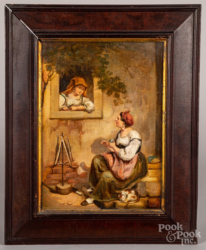 Appraisal: Pair of oil on panel scenes of two peasant women