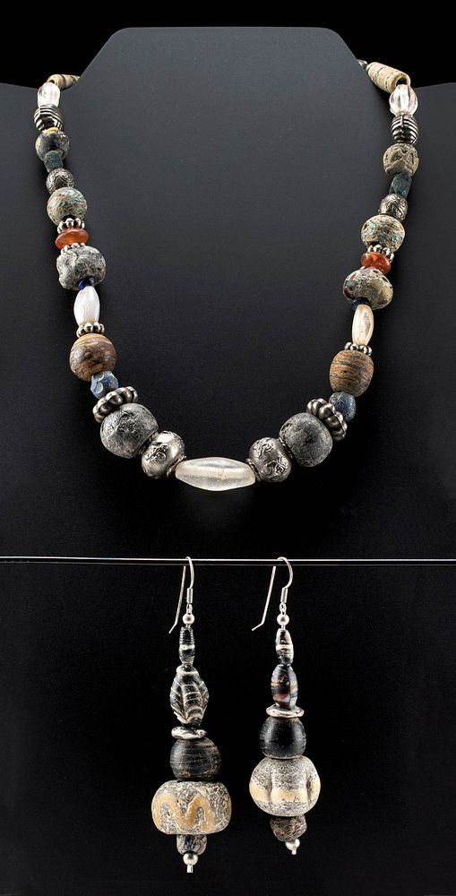 Appraisal: Phoenician Roman Islamic Beaded Necklace Earrings Classical World Phoenician Roman