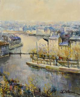 Appraisal: French Oil on Canvas Paris Scene DeLaRue Lucien DeLaRue French