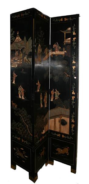 Appraisal: A Chinese eight panel black and gilt Coromandel screen height