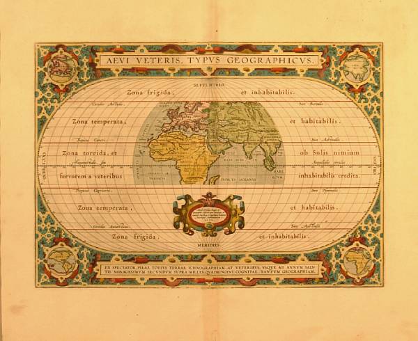 Appraisal: ORTELIUS ABRAHAM Aevi veteris typus geographicus Antwerp but Copper-engraved map