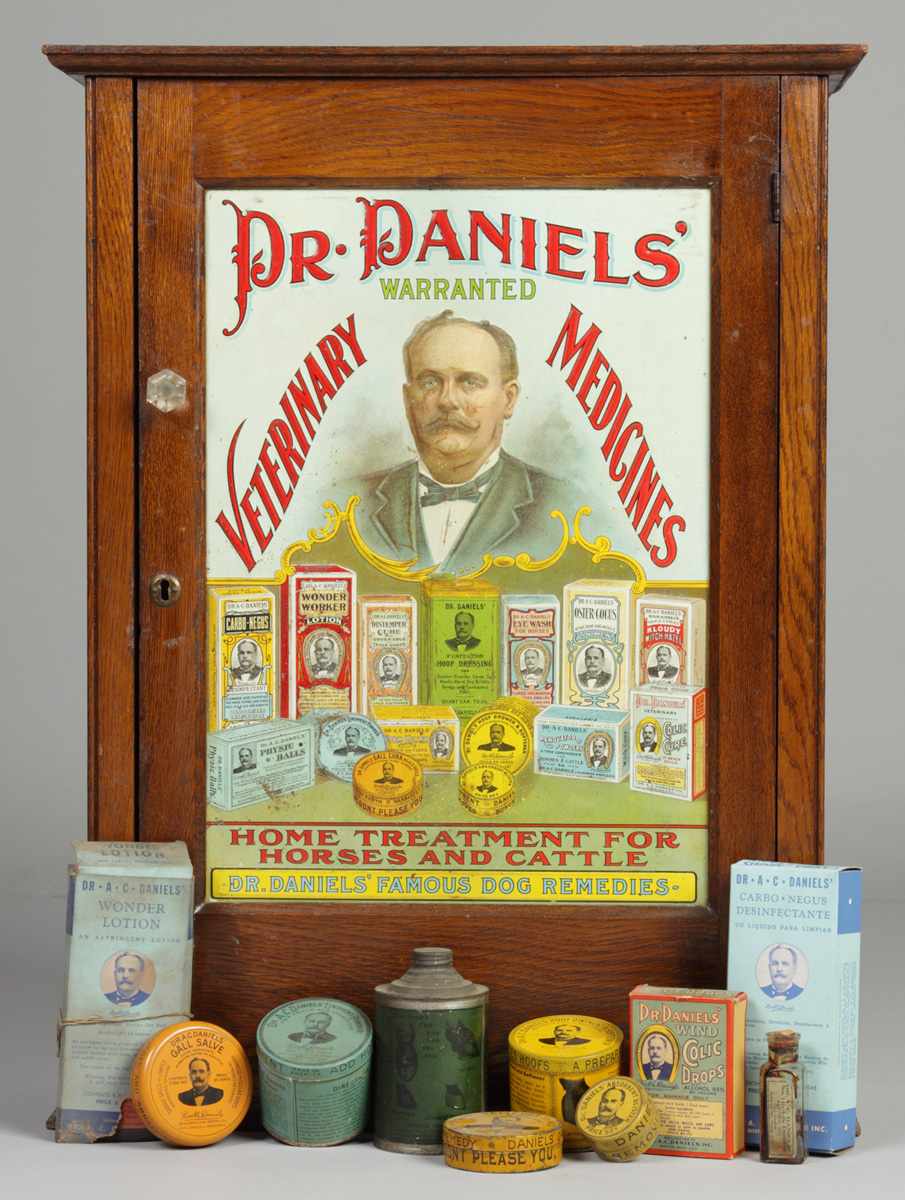 Appraisal: Dr Daniel's Veterinarian Medicines Cabinet Oak case original finish Lithographed