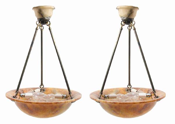 Appraisal: A pair of Art Deco alabaster hanging light fixtures height