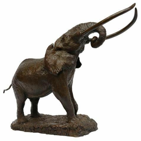 Appraisal: Large patinated bronze sculpture African Elephant signed in cast Michael