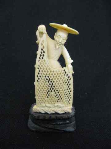 Appraisal: Chinese Carved Ivory Figurine of a Fisherman with net ''