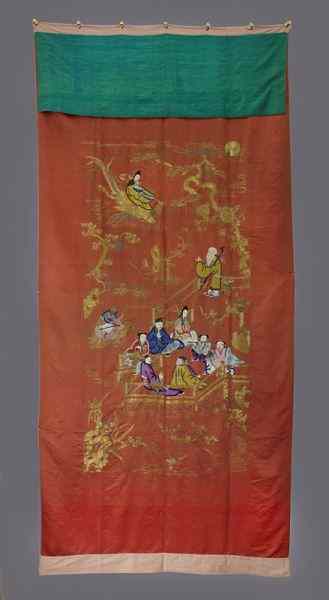 Appraisal: Chinese Qing Daoguang Imperial embroidered paneldepicting eight immortals in celebrations