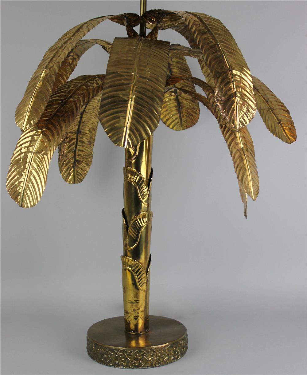 Appraisal: AMUSING PUNCHED BRASS PALM TREE TABLE LAMP th Century the