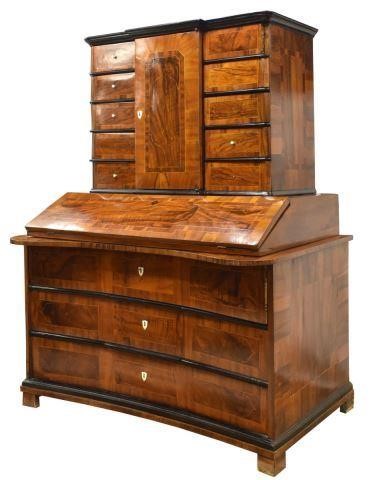 Appraisal: Biedermeier figured walnut secretary possibly Austrian early th c with