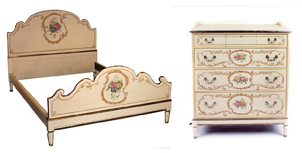 Appraisal: A Berkey and Gay paint decorated suite of bedroom furniture