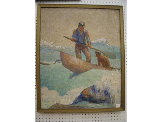 Appraisal: Pitt L Fitzgerald Oil Approaching Shore well listed artist illustration