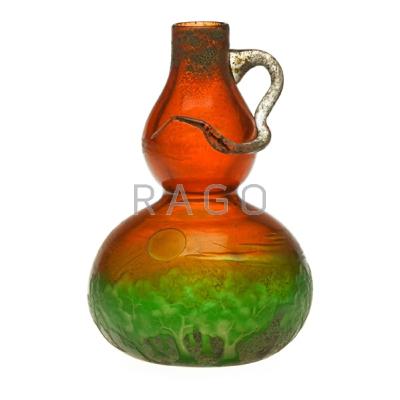 Appraisal: MULLER FRERES Exceptional wheel-carved and applied glass vase depicting dawn