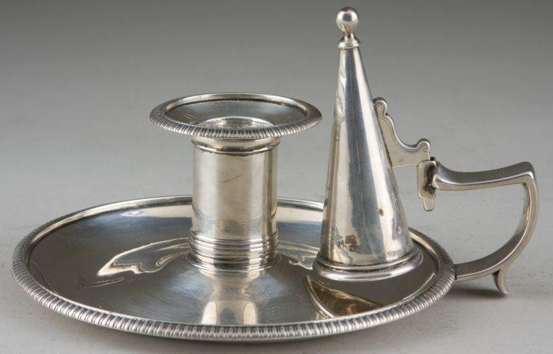 Appraisal: George III Sterling Chamberstick London partially rubbed maker's mark to