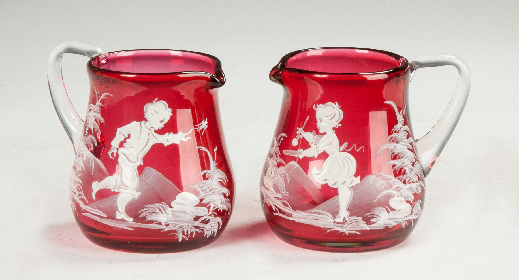 Appraisal: Mary Gregory Glass Creamer Sugar Decorated with children