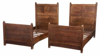 Appraisal: Pair Limbert Arts and Crafts Oak Twin Beds - headboards