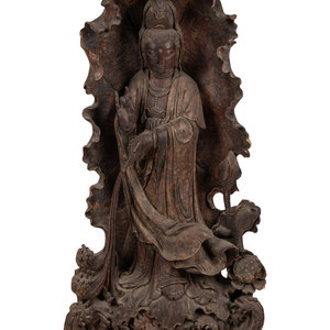 Appraisal: A Monumental Chinese Parcel Gilt Carved Harwood Figure of Guanyin