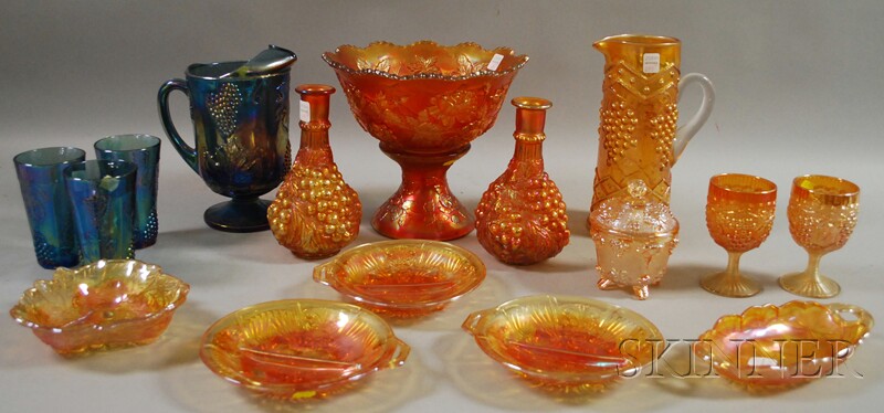 Appraisal: Sixteen Pieces of Assorted Carnival Glass including a punch bowl