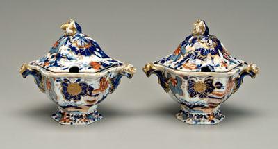 Appraisal: Pair ironstone lidded sauce tureens cobalt and iron red Imari