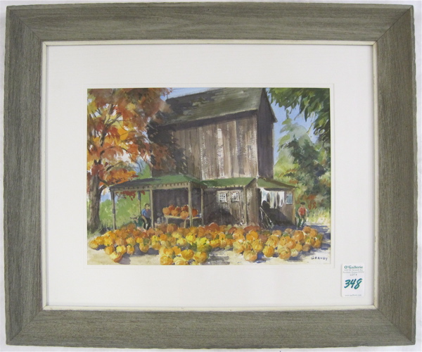 Appraisal: STUART GRANDY MERIDEN CONN WATERCOLOR Pumpkin Pie Time x inches