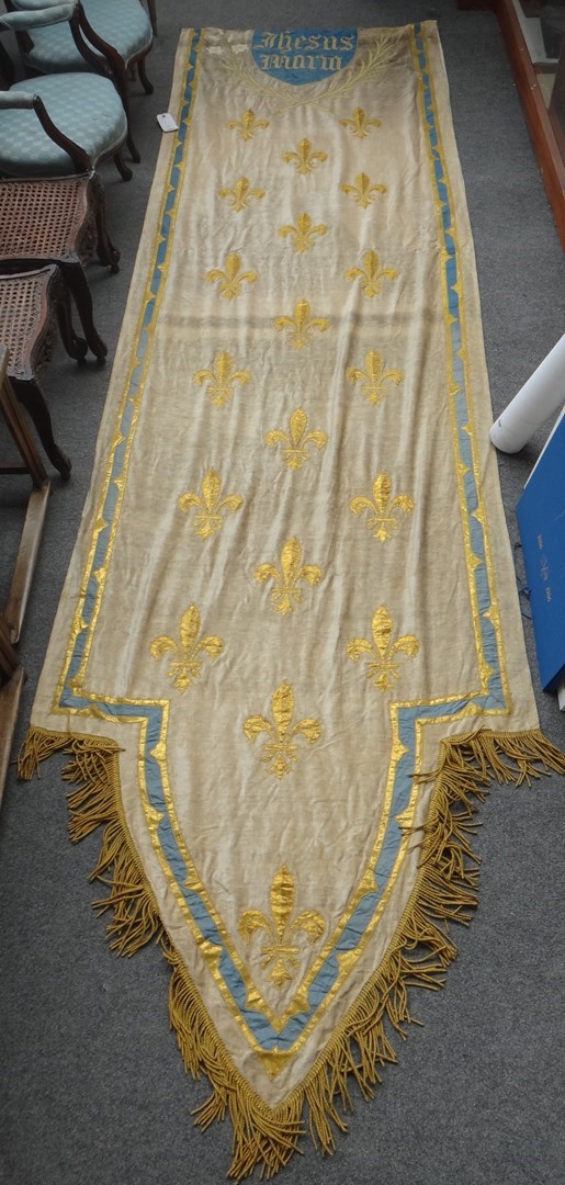 Appraisal: A French needlework wall hanging early th century with gold