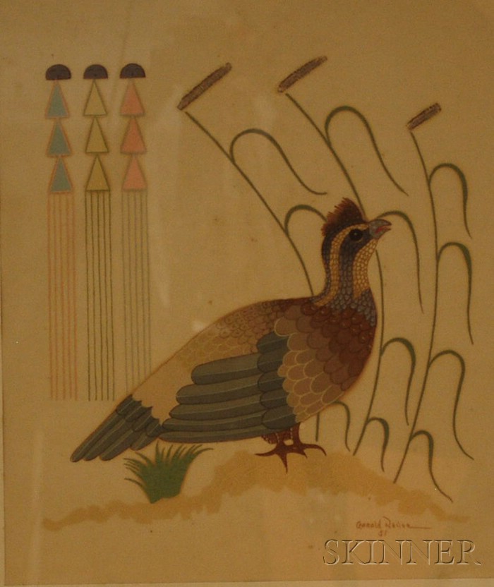 Appraisal: Gerald A Nailor Native American - Quail in Corn Field