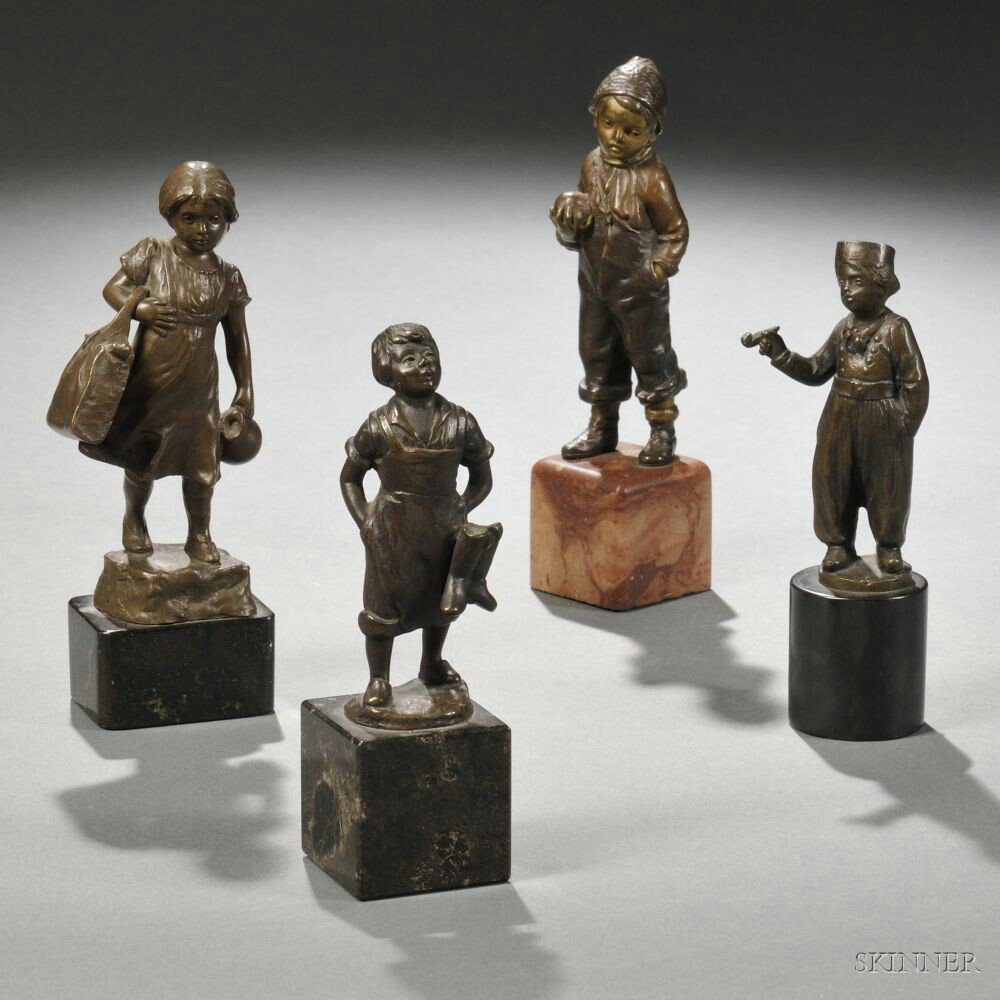 Appraisal: Four Bronze Figures of Children each mounted atop a marble