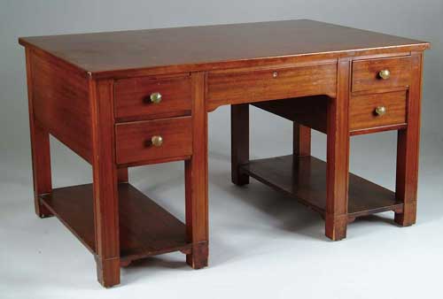 Appraisal: GOOD MAHOGANY PARTNER S DESK Simple design has center drawer