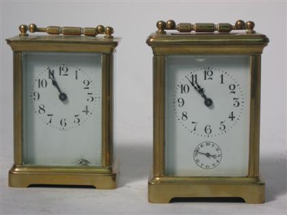 Appraisal: Two French brass and glass carriage clocks th century Typical