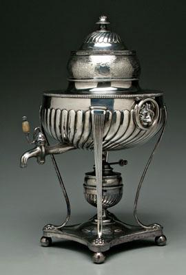 Appraisal: Silver plated hot water urn round gadroon body and lid