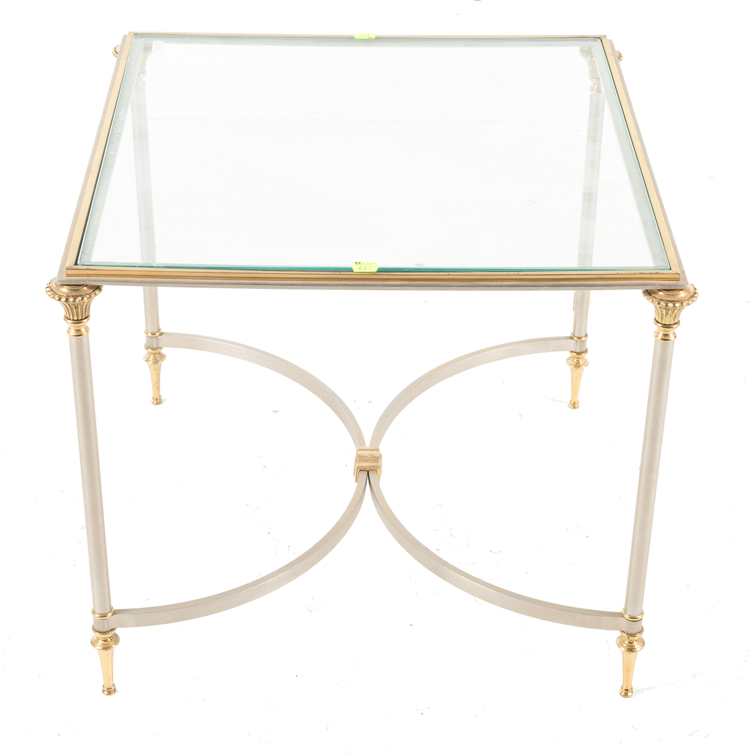 Appraisal: Contemporary brass glass top center table th century in square