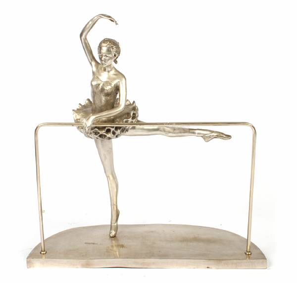 Appraisal: A silvered bronze figure of a ballet dancer at the