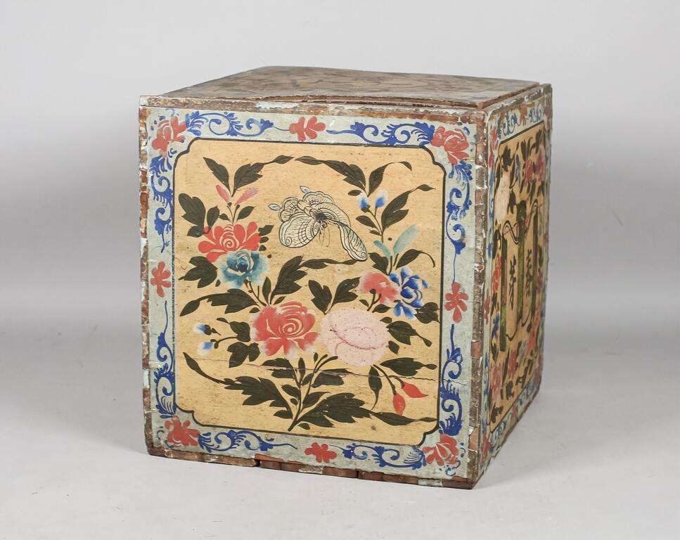 Appraisal: Chinese export decorated wood tea box circa th century Paper