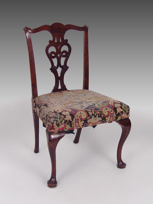 Appraisal: PERIOD RIBBON BACK CHIPPENDALE SIDE CHAIR Cabriole legs and pad