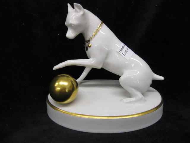 Appraisal: Hutschenreuther Porcelain Figurine of Dog with gold ball deco style