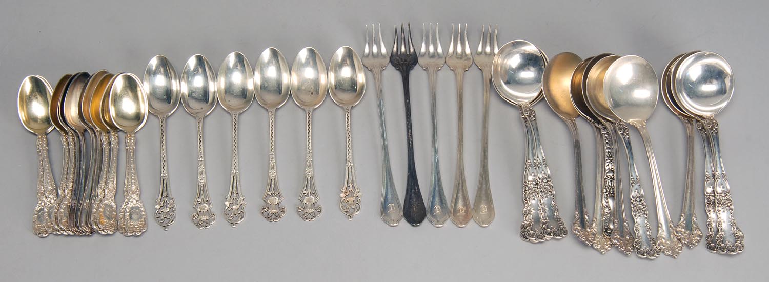 Appraisal: THIRTY-SIX PIECES OF STERLING SILVER AND SILVER PLATED FLATWARE By