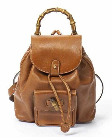 Appraisal: Gucci bamboo backpack in caramel brown leather with bamboo top