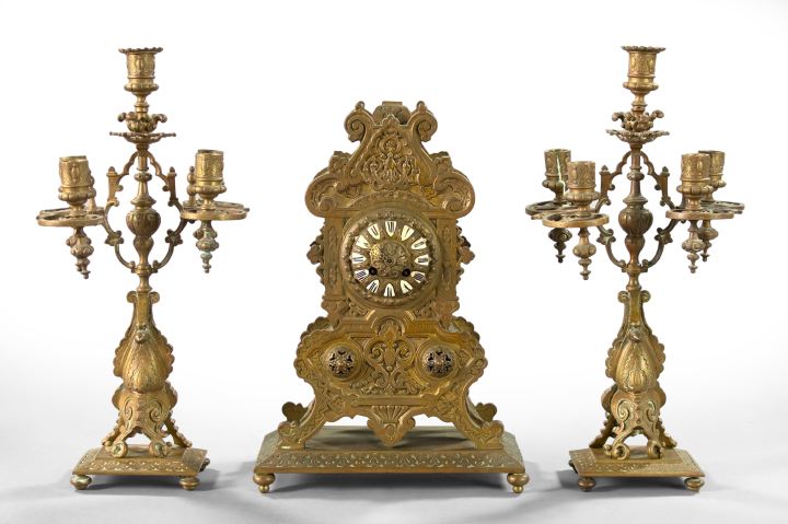 Appraisal: Good Three-Piece French Bronze-Patinated Brass Mantel Garniture fourth quarter th