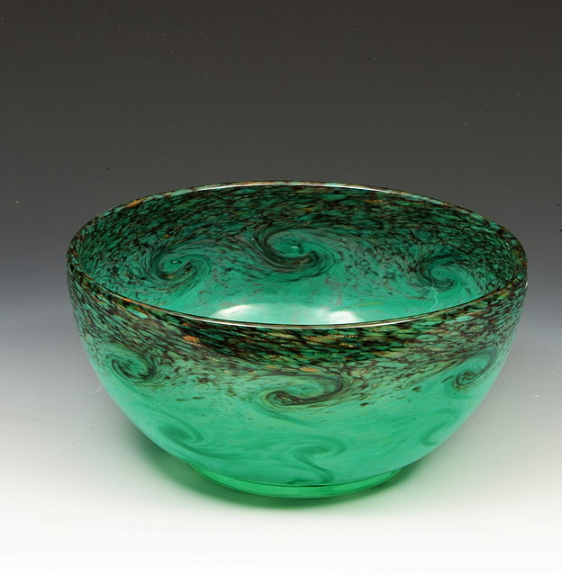 Appraisal: Monart GlassBowlblack graduating to turquoise with whorls gold aventurine cm