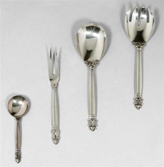 Appraisal: JENSEN GEORG LOT OF SERVING PIECES after Silver Acorn pattern